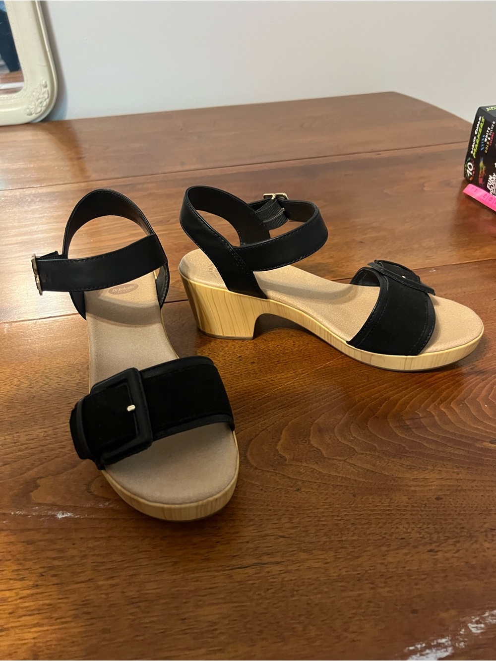 Dr. Scholl's Black and Tan Platform Sandals